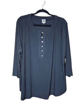 Anne Klein 3/4 Sleeve Button-Placket Tunic Blouse